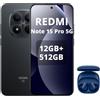 XIAOMI Redmi Note 15 Pro 5G 12GB+512GB Smartphone,MTK Dimensity 7400-Ultra,6.83 AMOLED Display 200MP Fotocamera, Batteria 6580mAh, IP68,Caricatore Non,Nero,incluso cuffie smart incluse blu
