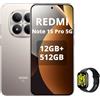 XIAOMI Redmi Note 15 Pro 5G 12GB+512GB Smartphone,MTK Dimensity 7400-Ultra,6.83 AMOLED Display 200MP Fotocamera, Batteria 6580mAh, IP68,Caricatore Non,Titanio,incluso Smart Watch