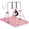 FBSPORT Barra da Ginnastica per Bambini con Altezza Regolabile Anelli Pieghevole Regolabile Espandibile Parallele Ginnastica Artistica, Ideale per Casa Junior Rosa