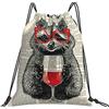 Generic Leggero Borsa Sportiva da Palestra Raccoons Wear Red Wine Glasses Sacca Sportivo Fashion Zaino da Viaggio per Uomo Donna Festival 36X42Cm