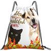 Generic Personalizzato Borsa Coulisse Gather Here with Grateful Hearts Cat And Dog Sacca Sportiva Palestra con Coulisse Zaino da Viaggio per Viaggi Donna Spiaggia 36X42Cm