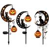 MAPHRWZ Solar Halloween Black Cat & Pumpkin Moon Garden Stake Light, Outdoor Weather Resistant LED Yard Decoration for Patio Walkway Porch