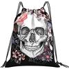 Generic Leggero Borsa Coulisse Skull And Flowers Sacca Sportiva Palestra Unisex Zainetti per Piscina Spiaggia Donna 36X42Cm