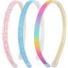 WLLHYF 3 cerchietti per capelli con glitter, in plastica, antiscivolo, con denti, coriandoli colorati, arcobaleno, accessori per capelli da bambina (stelle + arcobaleno)