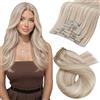 Moresoo Extension Capelli Veri Clip Invisibili Remy #P18/613 55 cm 120g 7pz | Qualità Superiore, Taglio Sfumato, Colpi Di Sole, Look Da Sposa, Ciocche Morbide