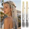 HIVTE xtension Dreadlock con Clip 50cm - Estensioni Capelli Boho Sintetici con Perline per Donna, Stile Hippie per Cosplay e Coda di Cavallo (Bianco/Grigio)
