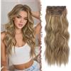 FESHFEN Extension Capelli a Clip - 4PCS Lunga Ondulati Capelli Estensioni Clips Ricci Sintetici Posticci Capelli Extension con Clip per Donna 50 cm Beige Bahamas
