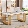 Tribesigns Scrivania per computer, 180 x 80 x 78 cm Scrivania moderna per ufficio Tavolo per PC, Tavolo da lavoro con gambe dorate per scrivanie domestiche, tavolo da conferenza, bianco e oro