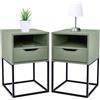 POSNORD Set 2 Comodini Con Cassetto 38 x 63 x 36 cm (L x A x P), Comodino Alto E Stretto Per Letto Boxspring, Comodino Moderno Con Piedi In Metallo - Verde Oliva