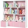 Amveya Libreria Bambini con 4 Cassetti e 7 Scaffali Scaffale Portagiochi Mobile Contenitore Armadio Bambini Cassettiera Cameretta Montessori Rosa