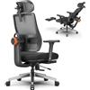 Newtral MagicH-BPro Sedia ergonomica con poggiapiedi - Sedia da scrivania con schienale alto e supporto lombare adattabile e poggiatesta auto following, braccioli 4D, profondità seduta regolabile e