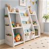 Xinyvee Libreria Montessoriana per Bambini con Tasche in Tessuto, 97 x 30 x 76 cm | Scaffale portagiochi bianco con vani aperti e kit antiribaltamento, ideale come mobile organizer per cameretta e sala giochi.