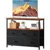 Wooruy Mobile TV con contenitore, console TV con 5 cassetti in tessuto e ripiani, console multimediale per soggiorno, supporto TV per camera da letto (nero)