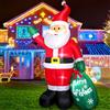 Omdekor 240cm Babbo Natale Gonfiabile con Sacchetto Regalo Luce a LED, Decorazione Natalizia, IP44 Resistente alle Intemperie, Illuminazione per Interni Esterni, Decorazione per Giardino, Prato, Cortile