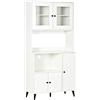 HOMCOM Armadio da cucina buffet con 3 armadi, nicchie, ripiani regolabili, ante in vetro, gestione dei cavi, mobile per microonde per sala da pranzo, soggiorno, 90x40x180cm, bianco