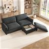 Moimhear Divano angolare modulare Cloud, Deep Seat, con poggiapiedi mobile, schienale alto, larghezza 216 x altezza 82 x profondità 77 cm (nero, con un poggiapiedi)