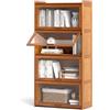 COSTWAY Libreria a 4 Ripiani con Ante, Libreria in Bambù con Ante in Acrilico Trasparente, Mobile Autoportante per Studio Soggiorno Camera da Letto, 69 x 34 x 140 cm (Marrone)