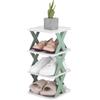 QUARKZMAN Scarpiere Plastica A 4 Livelli, Scarpiere Verticale Impilabile Organizzatore Di Scarpe Ripiegabile A Risparmio Di Spazio Scaffale Con Fessure Strette, Verde/Bianco