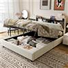 CJHXE Letto Contenitore Matrimoniale 160x200 cm con LED e USB, Testiera con Mensola Aperta e Alzata a Gas Idraulica, Letto Imbottito, Beige