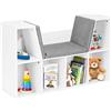GIANTEX Libreria con Cuscino da Seduta, 6 Scomparti e 2 Ripiani con Panca Cameretta dei Bambini, Ufficio, Bianco