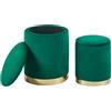 IlGruppone Set Di 2 Pouf Contenitore In Velluto Design Moderno Poggiapiedi,Sgabello Tondo con Coperchio Rimovibile e Seduta Imbottita Alta Densità Con Fascia In Metallo Capiente Storage Box - Petrolio