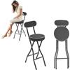 YlluySmn Set di 2 sgabelli pieghevoli da bar da 65 cm, impilabili in altezza, telaio in metallo, imbottiti, stabili, salvaspazio, per cucina, sala da pranzo, giardino, scuola, ospiti (nero)