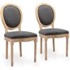 SEEDWAVE Set di 2 sedie da pranzo in stile francese classico, sedie da cucina, telaio in legno di gomma con finitura laccata anticata, tessuto di lino, gambe in legno massiccio con piedini regolabili