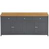 Azkoeesy Credenza Cucina, Mobile TV 160 x 37 x 75 cm, Grigio Scuro con Venature in Legno, 3 Cassetti e 4 Ante, Multifunzione Moderno per Soggiorno, Sala da Pranzo