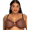 Curvy Couture, Reggiseno Sostenitivo Sexy da Donna, in Mesh Trasparente, a Copertura Totale, Senza Imbottitura, con Ferretto, per Taglie Forti, Cioccolato, 3E