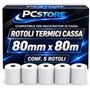 PcStore Rotoli Termici Cassa 80x80mm x 80m 55gr - Kit 5 Rotoli POS Senza BPA, Carta Termica Alta Qualità per Registratori di Cassa e Stampanti Termiche Scommesse