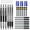 AUAUY Metallo Matite Meccaniche Set, 6PZ Art Matite (0.5 & 0.7 & 0.9 & 2mm), Portamine con 12 Tubo HB Mine, 1 Gomma & 24 Ricariche Di Gomma per Artista Studenti Bambino Disegno Scrittura Schizzi