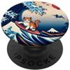 Surfing Cat Hokusai Great Wave Off Kanag Surfing Cat Hokusai Grande Onda Off Kanagawa Giapponese Retrò PopSockets PopGrip Adesivo