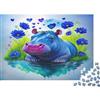 ISVMBMYGRWOw Ippopotamo Blu con Fiori Puzzle 1000 Pezzi per Adulti 38x26cm/1000pcs