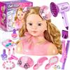vamei Testa da Truccare e Pettinare Bambina Set Parrucchiera con Asciugacapelli Giocattolo, Piastra, Make-Up Lavabile, Cappello, Accessori Capelli - Regalo Salone Bellezza per Ragazze 3 4 5 6 7 8 Anni