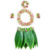 PIXHOTUL Gonna Hula a Foglie con Leis Hawaiani Gonna in Erba e Fiori di Ibisco Artificiali Costume per Feste Hawaiane Luau Tiki da Spiaggia (Colore 8)
