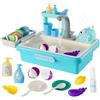 Yosamy Lavello per bambini con circuito acqua, cucina esterna per bambini, macchina per bolle, verdure in plastica rimovibili, 25 pezzi per ragazzi e ragazze (blu)