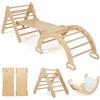 RELAX4LIFE 4 in 1 Triangolo da Arrampicata con Scivolo per Bambini, Arco da Arrampicata e Scala per Arrampicarsi in Legno, Montessori Giocattoli Bimbi 2 3 4 5 Anni (con Cuscino, Naturale)
