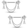 CM Crareesi Mania Piercing per capezzolo a goccia, 14 G, in acciaio inossidabile 316L, doppia catena, scudo per capezzoli, gioiello per donne e uomini, Zirconia cubica