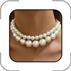 Navirix Collana girocollo da donna con perle finte e sovrapposte, alla moda, regolabile, con perle finte bianche, accessori per gioielli, Grand, Metallo, Senza Gemme