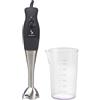 BEPER BP.654 Frullatore a immersione,220 W, Acciaio inox, 2 lame acciaio, Doppia velocità,Bicchiere graduato 650 ml incluso,Cavo 1,20 cm,Impugnatura ergonomica,Nero
