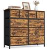 SONGMICS Cassettiera con 10 Cassetti in Tessuto, Mobiletto Organizer, Struttura in Acciaio, per Camera da Letto, Soggiorno, 98,7 x 30 x 96,2 cm, Marrone Vintage, Collezione BELLAH LGS236K101
