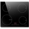 Noxton Piano cottura a induzione, 24, 4 fuochi, elettrico, da incasso, 220-240V, 6800W, vetro nero, con funzione booster