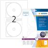 HERMA Etichette per CD, Ø 116 mm MAXI, Etichette Adesive A4 per Stampante, 2 Etichette per Foglio, Bianco