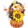 Flair Flower Composizione con fiori artificiali, girasole, bacche, foglie autunnali in zucca, fiori artificiali, decorazione autunnale, fiori di seta, decorazione da tavolo, 15 cm