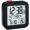 TFA Dostmann 60.2558.01 - Sveglia radio con snooze, giorno della settimana (10 lingue), nero, 72 x 27 x 77 mm