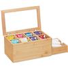 Relaxdays Scatola Porta tè e Tisane bambù, Scomparti Regolabili, Finestrella, Contenitore per Bustine in Legno, Naturale