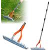 Qnbonrich Rastrello scarificatore con manico regolabile, rastrello da terra per pulire erba tote, manico telescopico da 170 cm, rastrello rimovibile per giardino, cortile e cura del prato
