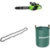 Greenworks Motosega a Batteria con Motore Brushless, Lunghezza Barra 40cm, SENZA Batteria 40V e Caricabatterie + Greenworks 40cm Catena + Greenworks Sacco da giardinaggio da 120l