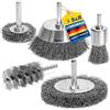 S&R Spazzole Trapano Metalliche in Acciaio. Set Spazzole Metalliche per Trapano 5 Pezzi - Codolo 6 mm - Spazzola a Disco, Tazza e Cilindrica per Rimozione Ruggine, Vernice, Pulizia Metallo e Legno.