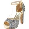 Lroey Reoly Sandali con Tacco Alto Donna, Sandali Peep Toe Eleganti Tacco a Blocco Scarpe da Sposa con Plateau Fibbia con Cinturino Alla Caviglia Brillantini 095 Blu Numero 33 EU